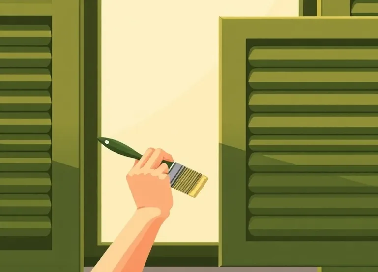 Mise en peinture au pinceau de volets et d'encadrements en bois