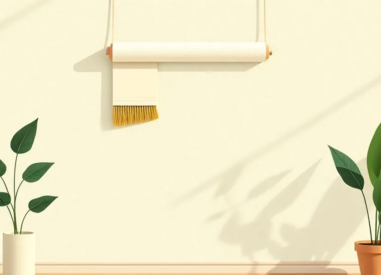 Pose de papier peint, rouleau et brosse à maroufler